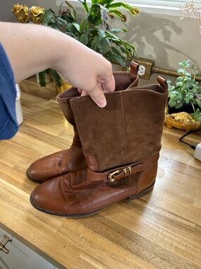 Massimo Dutti Brown Leather & Suede vintage made in Italy Mid-Calf Buckle Boots